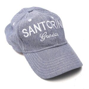 Santorini Greece Hat Cap Karfil Hats Velcro Strap Travel Cotton Stripes Blue